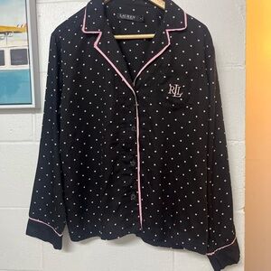 Lauren Black Polka Dot Pajama Top size medium